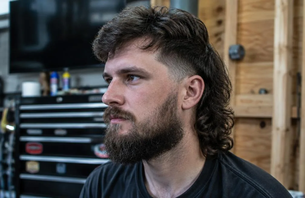 Mullet Low Taper Fade with Beard